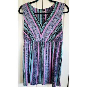 Soma Live Loungewear M Sleeveless Tunic Mini Dress Purple Aqua Cinch‎ Waist